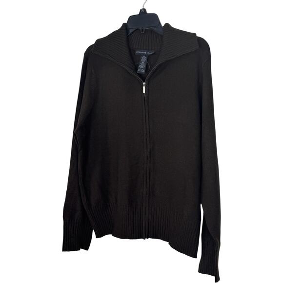Josephine Chaus Brown Full Zip Sweater XXL Ribbed Collar Long Sleeve - Picture 4 of 10